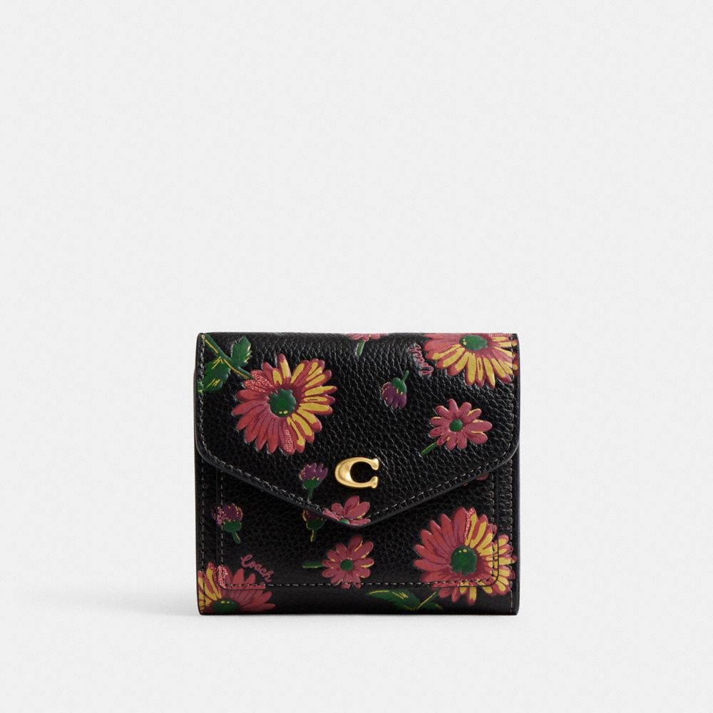 Coach Wyn Small Wallet With Floral Print In Brass/black Multi