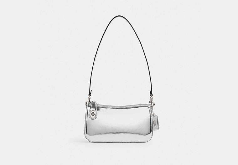 COACH®,PENN SHOULDER BAG,Metallic Leather,Mini,Shine,Silver/Silver,Front View
