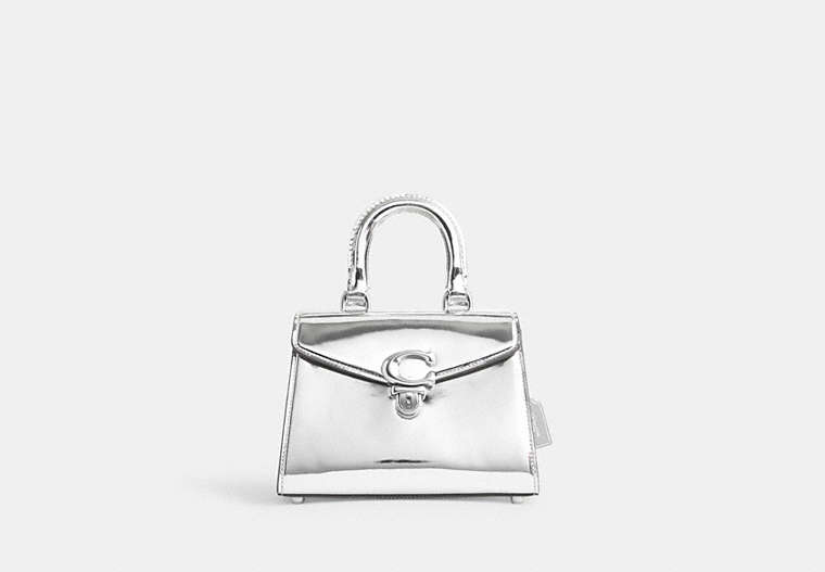 COACH®,SAMMY TOP HANDLE 21,Metallic Leather,Small,Shine,Silver/Silver,Front View