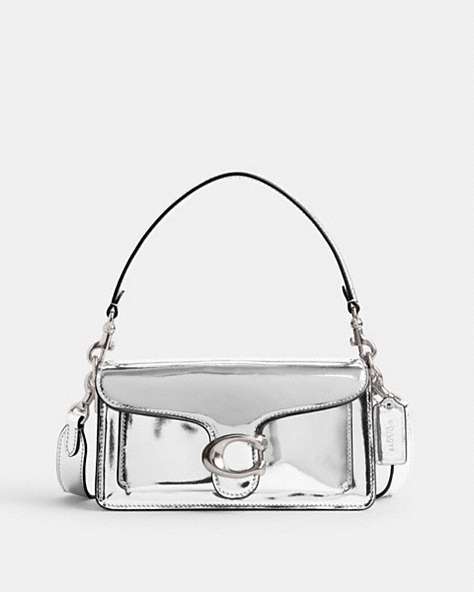 COACH®,TABBY SHOULDER BAG 20,Metallic Leather,Mini,Shine,Silver/Silver,Front View