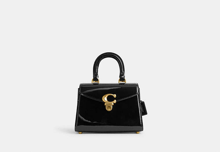 COACH®,SAMMY TOP HANDLE 21,Patent Leather,Small,Brass/Black,Front View