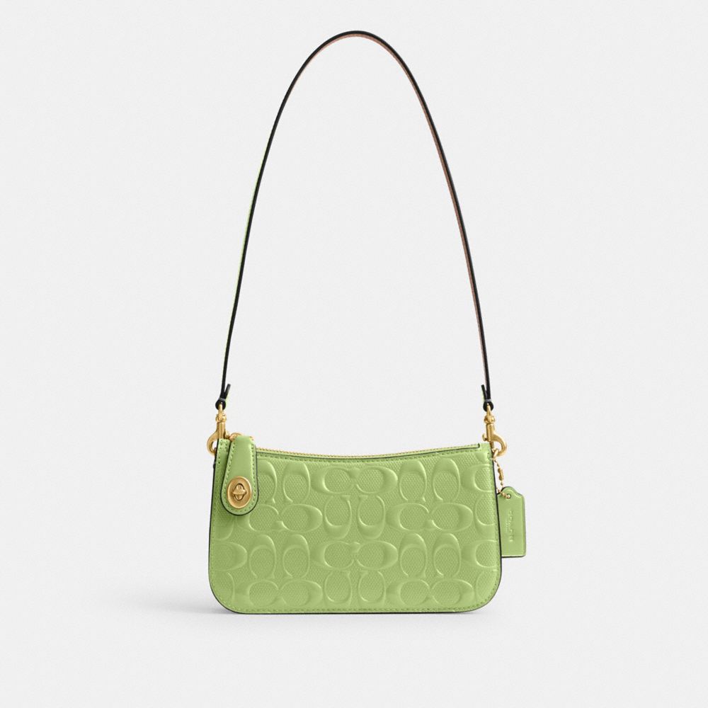 Coach Penn Shoulder Bag In Signature Leather In Brass/green