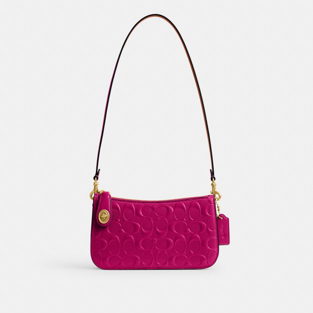 Coach Penn Shoulder Bag In Signature Leather In Brass/magenta