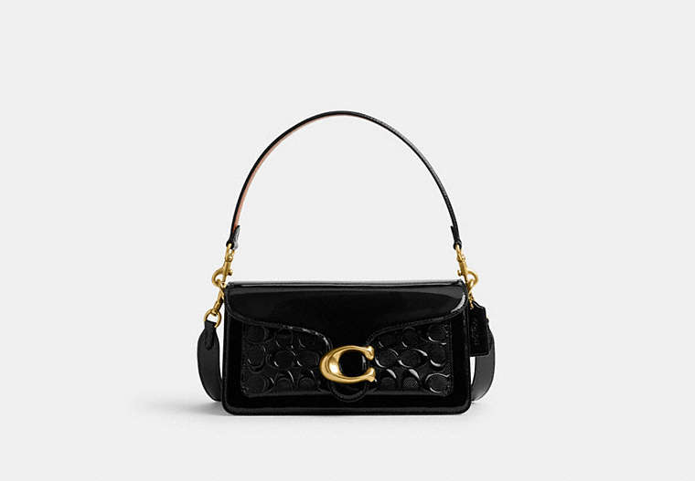 COACH®,TABBY SHOULDER BAG 26 IN SIGNATURE LEATHER,Patent Leather,Small,Brass/Black,Front View
