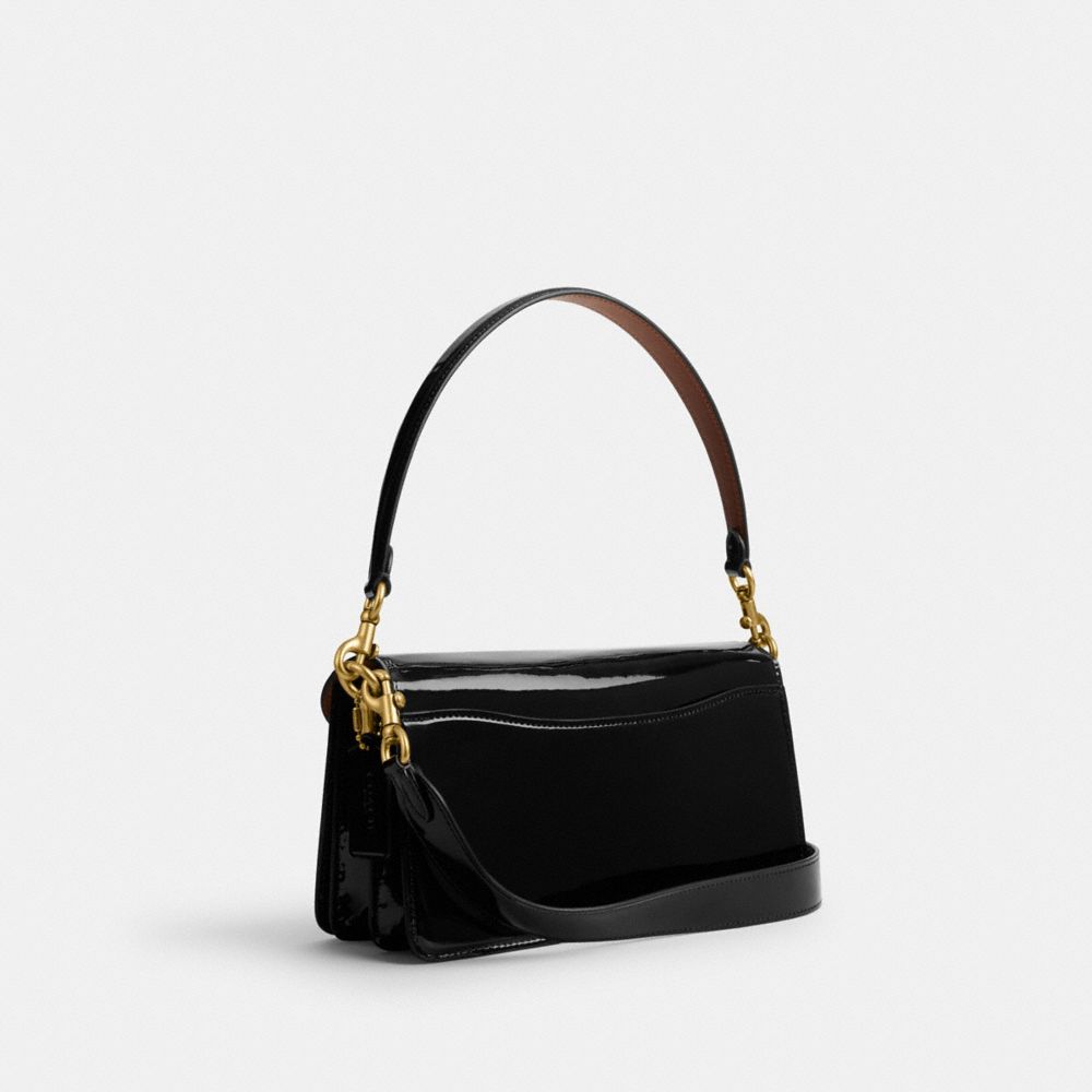 COACH®,TABBY SHOULDER BAG 26 IN SIGNATURE LEATHER,Patent Leather,Small,Brass/Black,Angle View