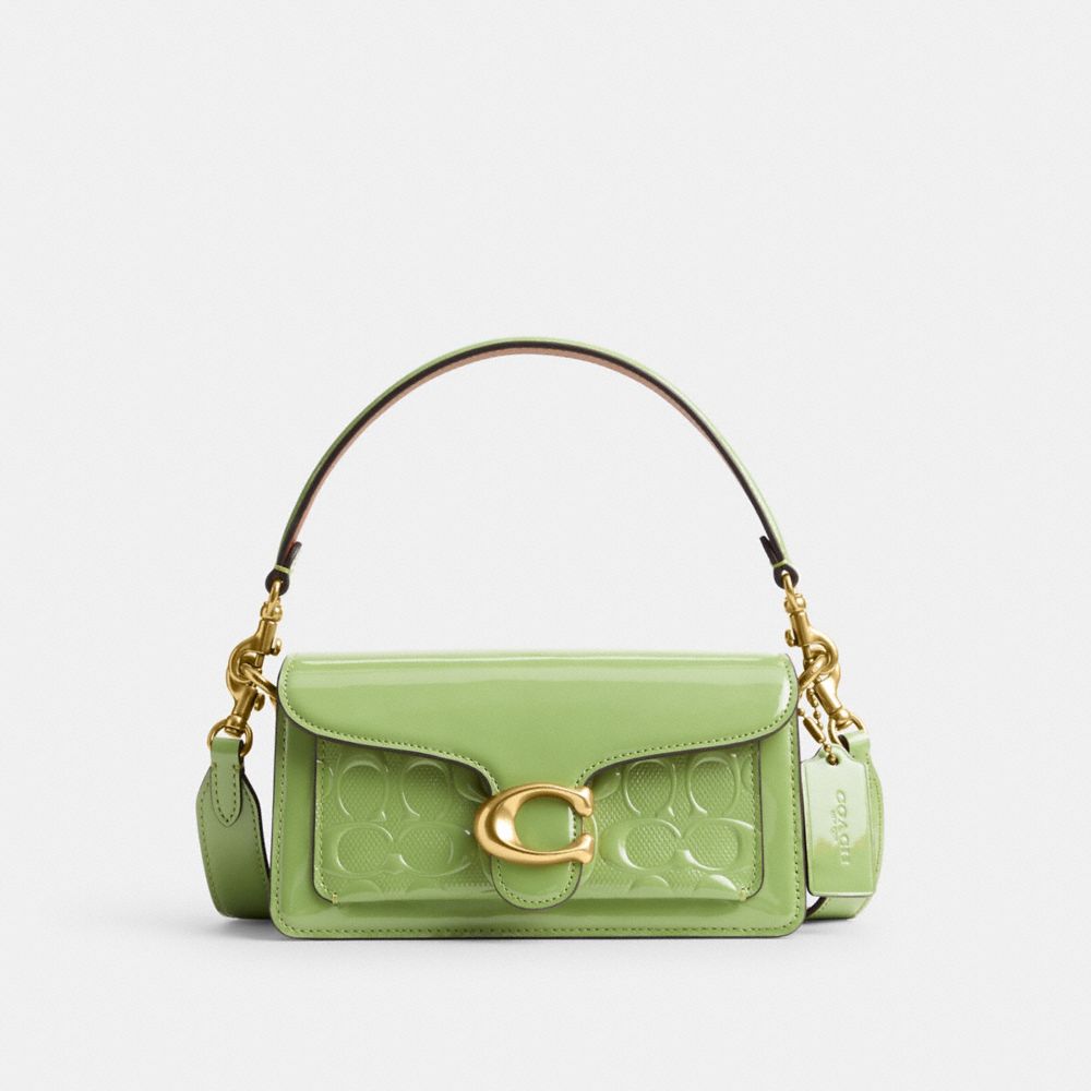 Coach Tabby Signature Embossed Logo Patent Leather Shoulder Bag 20 - Green