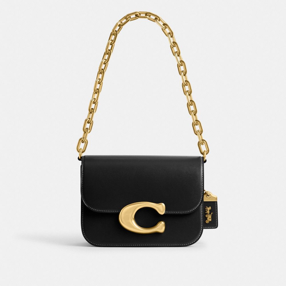 Coach Idol Logo Plaque Chained Shoulder Bag In Brass/black