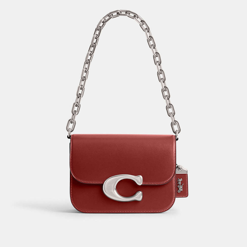 Coach Idol Bag In Silver/enamel Red
