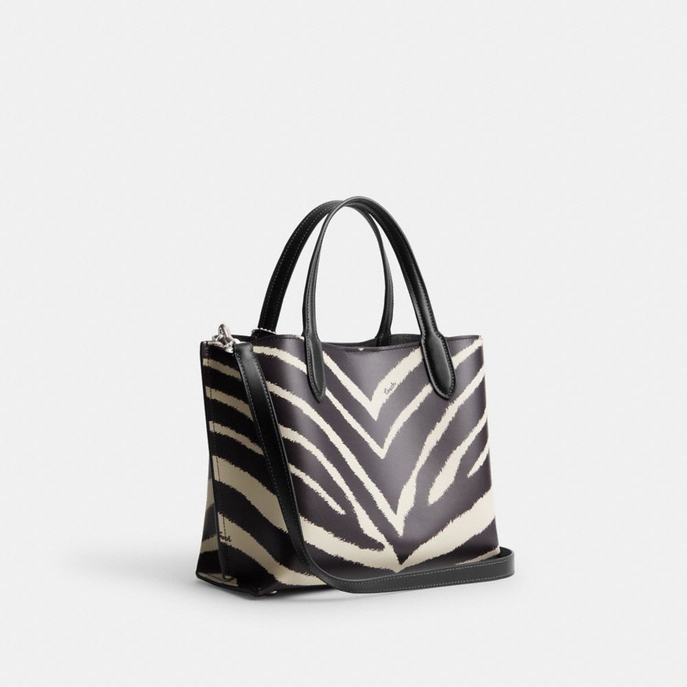 COACH®,WILLOW TOTE 24 WITH ZEBRA PRINT,Refined Calf Leather,Medium,Animal Print,Silver/Zebra,Angle View
