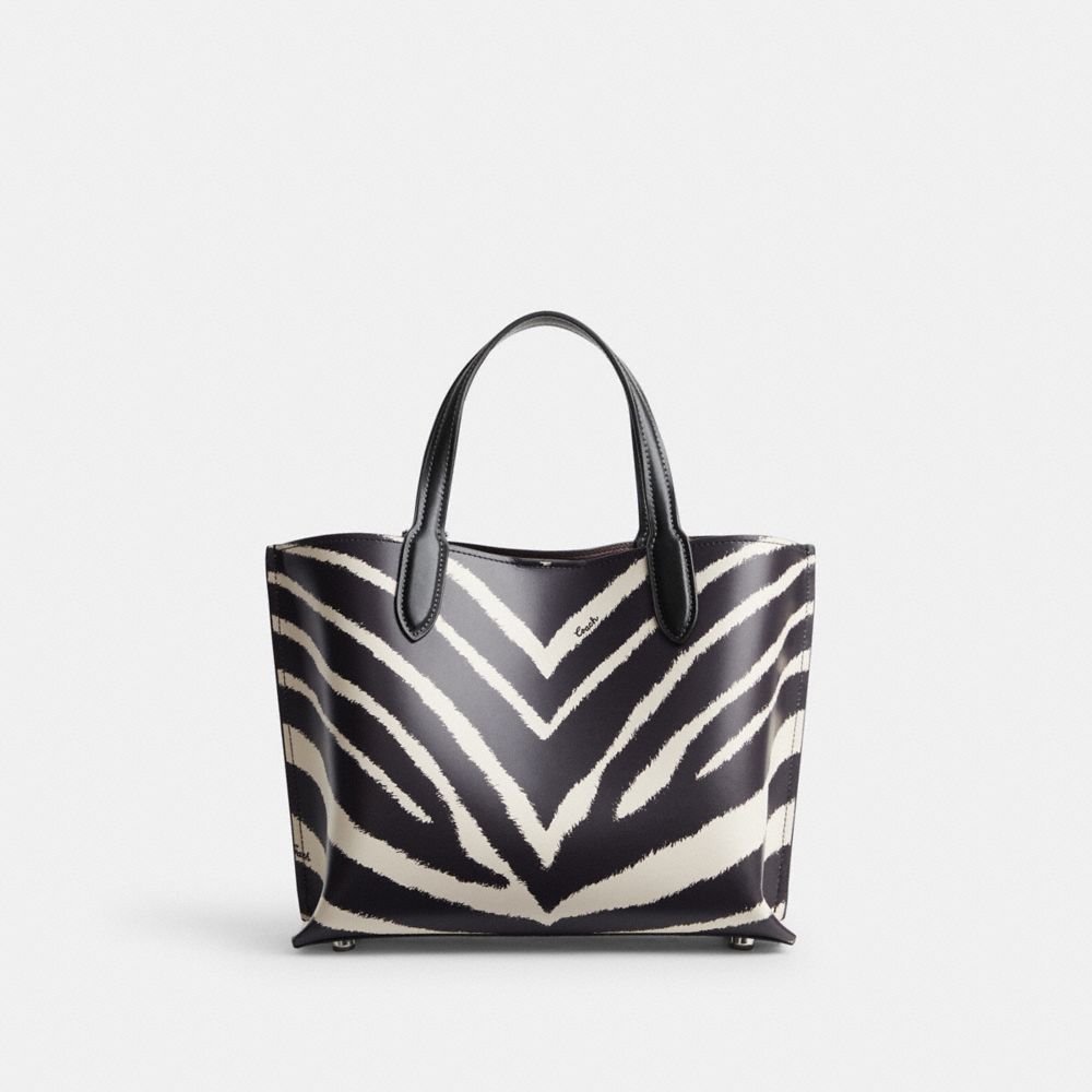 COACH®,WILLOW TOTE 24 WITH ZEBRA PRINT,Refined Calf Leather,Medium,Animal Print,Silver/Zebra,Back View