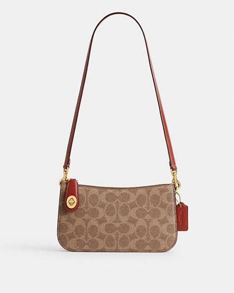 COACH®,PENN SHOULDER BAG IN SIGNATURE CANVAS,Signature Coated Canvas,Mini,Brass/Tan/Rust,Front View