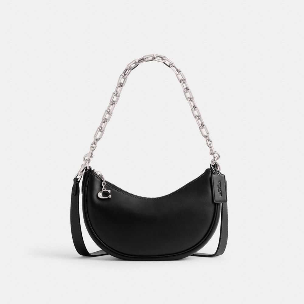 COACH®,Mira Shoulder Bag,Leather,Shoulder Bag,Engraved Detail,Logo,Metal,Gold Metal,Day Party,Black,Front View