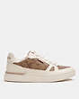 COACH®,CLIP COURT LOW TOP SNEAKER IN SIGNATURE CANVAS,Mixed Materials,Khaki/Chalk,Angle View