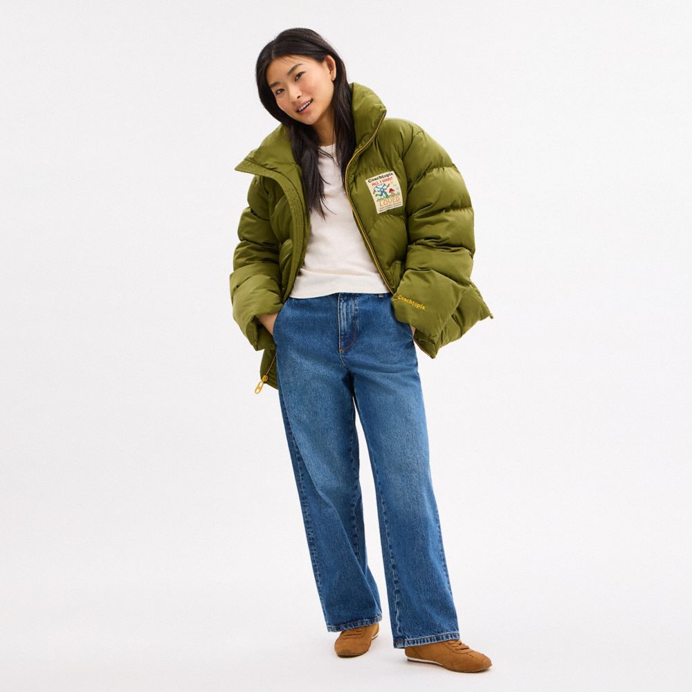 Coach Topia Loop Wattierte Steppjacke In Olive Green