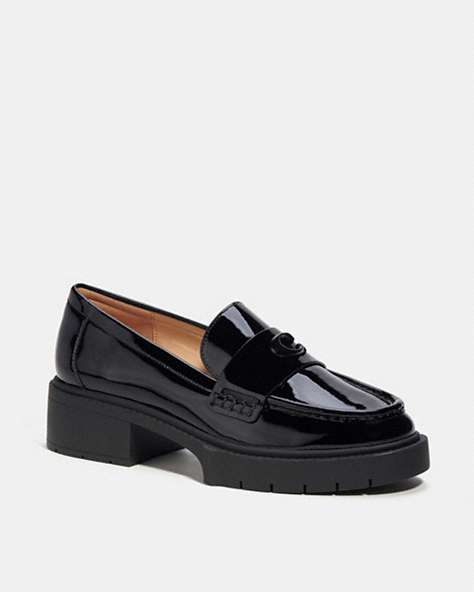 COACH®,LEAH LOAFER,Leather,Black Patent,Front View