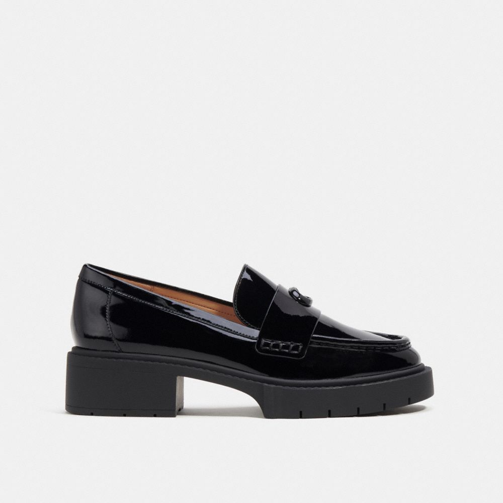 COACH®,Leah Loafer,Leather,Lining Leather,Rubber,Pumps,Loafer,Foam,Logo,Penny Loafer,Cushioned,Day Party,Black,Angle View