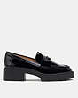 COACH®,LEAH LOAFER,Leather,Black Patent,Angle View