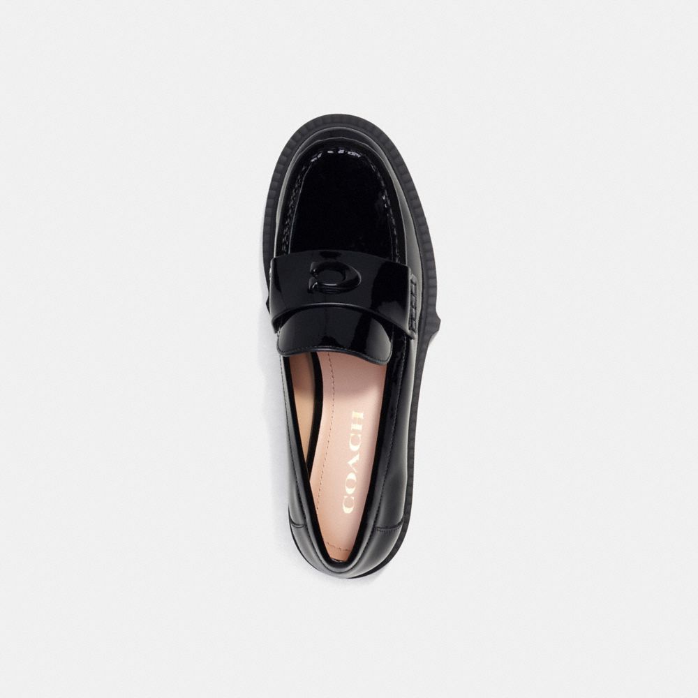 COACH®,Leah Loafer,Leather,Lining Leather,Rubber,Pumps,Loafer,Foam,Logo,Penny Loafer,Cushioned,Day Party,Black,Inside View,Top View