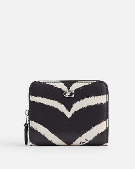 COACH®,BILLFOLD WALLET WITH ZEBRA PRINT,Refined Calf Leather,Animal Print,Silver/Zebra,Front View