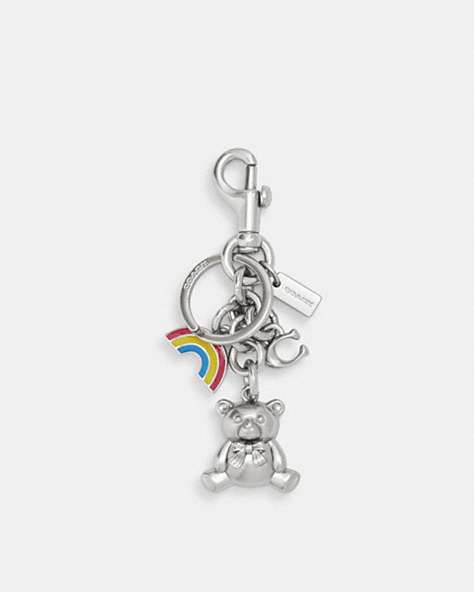 COACH®,RAINBOW BEAR CLUSTER BAG CHARM,Metal,Silver/Silver Multi,Front View