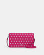 COACH®,ANNA FOLDOVER CLUTCH CROSSBODY WITH RIVETS,Mixed Material,Silver/Cerise,Front View