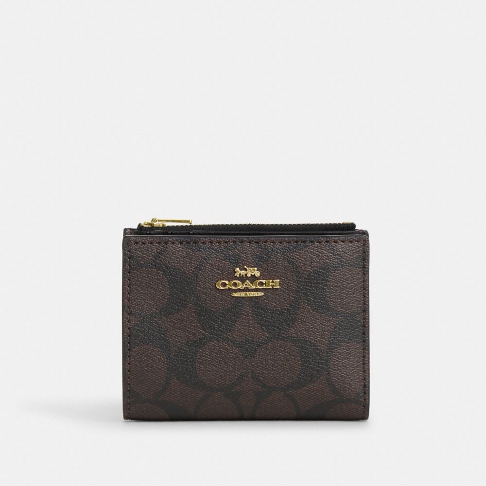 Coach Outlet Accordion Zip Wallet in Signature Textile Jacquard with Penguin Motif - Brown