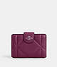 COACH®,MEDIUM CORNER ZIP WALLET WITH PUFFY DIAMOND QUILTING,Leather,Silver/Deep Berry,Front View