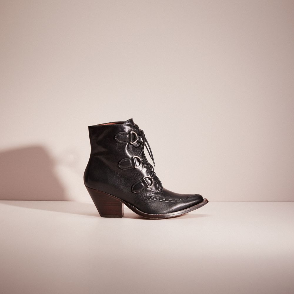 Coach Restored Lace Up Chain Bootie In Black