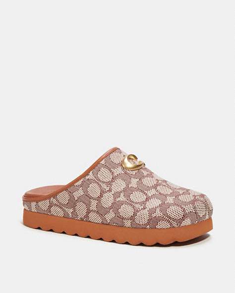 COACH®,HADLEY SLIPPER IN SIGNATURE TEXTILE JACQUARD,Cocoa/Burnished Amber,Front View