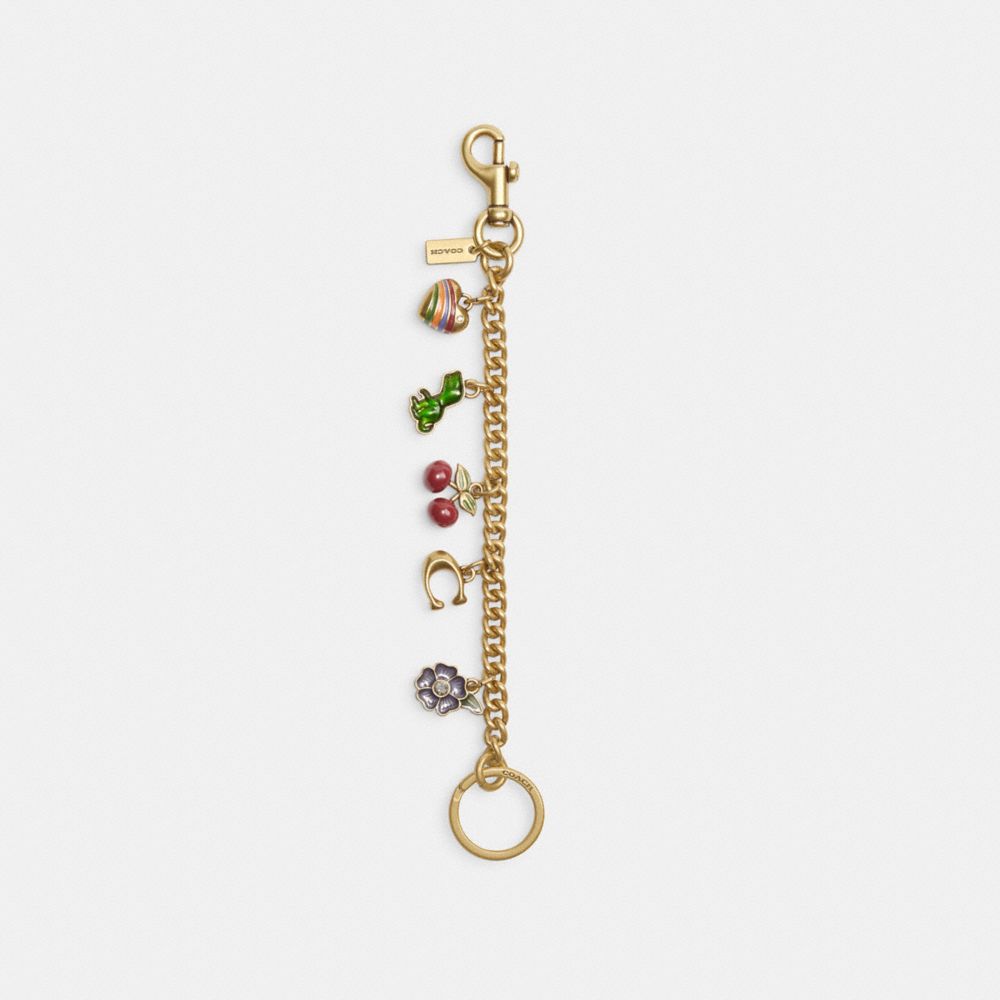 Coach Motif Chain Bag Charm In Brass/multi