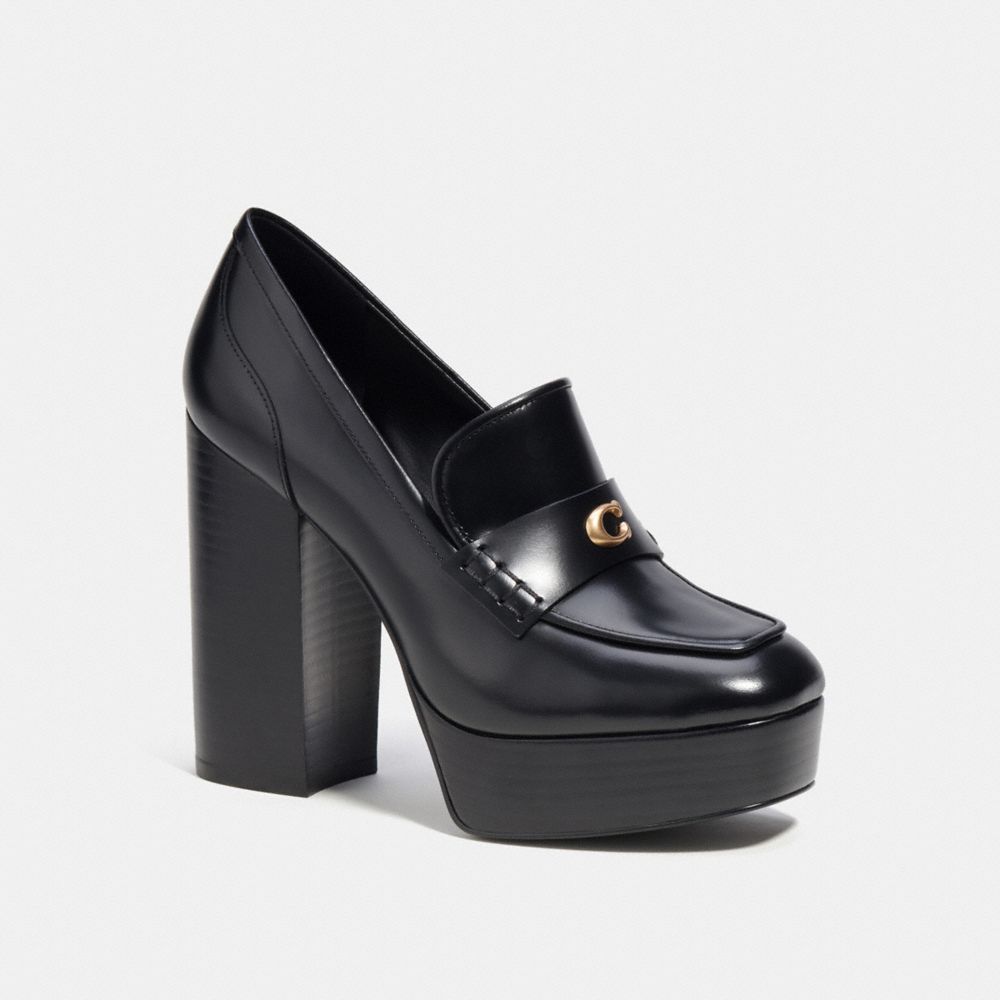 Coach Women's Ilyse Leather Platform Loafer, Black, 5