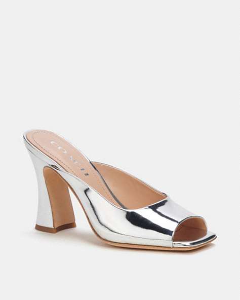 COACH®,LAURENCE SANDAL,Leather,Shine,Silver,Front View