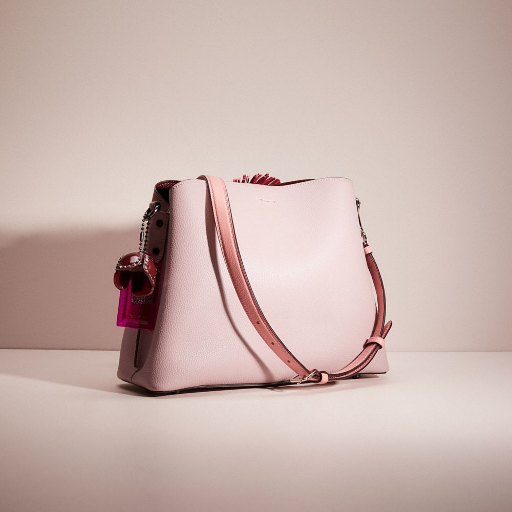 COACH®,UPCRAFTED WILLOW SHOULDER BAG IN COLORBLOCK,Polished Pebble Leather,Medium,Pewter/Ice Purple Multi,Angle View