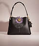 COACH®,UPCRAFTED WILLOW SHOULDER BAG IN COLORBLOCK,Polished Pebble Leather,Medium,Brass/Black Cherry Multi,Front View