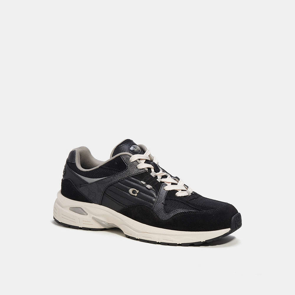 Coach C301 Sneaker With Signature Canvas In Charcoal/black
