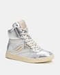 COACH®,C202 HIGH TOP SNEAKER,Leather,Shine,Metallic Silver,Front View