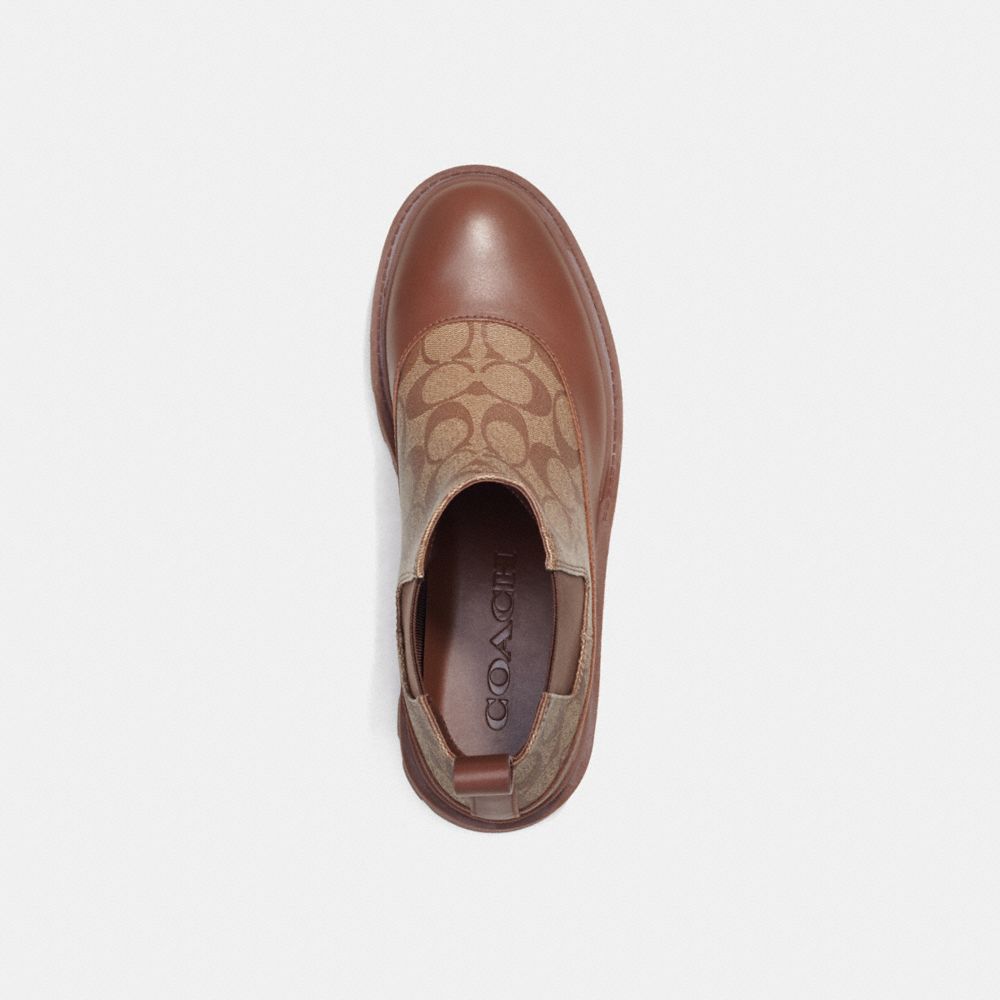 COACH®,CITYSOLE CHELSEA BOOT IN SIGNATURE CANVAS,Mixed Materials,Dark Saddle,Inside View,Top View