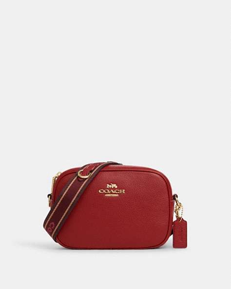 COACH®,MINI JAMIE CAMERA BAG,Leather,Gold/1941 Red Multi,Front View