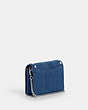 COACH®,MINI WALLET ON A CHAIN WITH RIVETS,Denim,Silver/Denim,Angle View