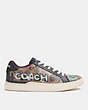 COACH®,COACH X MINT + SERF CLIP LOW TOP SNEAKER IN SIGNATURE CANVAS,Signature Coated Canvas,Black Multi/Black,Angle View