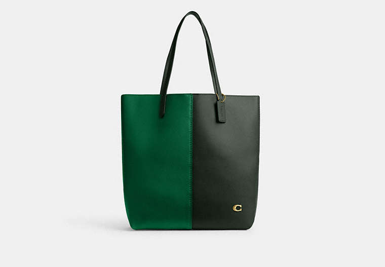 COACH®,NOMAD TOTE IN COLORBLOCK,Large,Brass/Green Multi,Front View