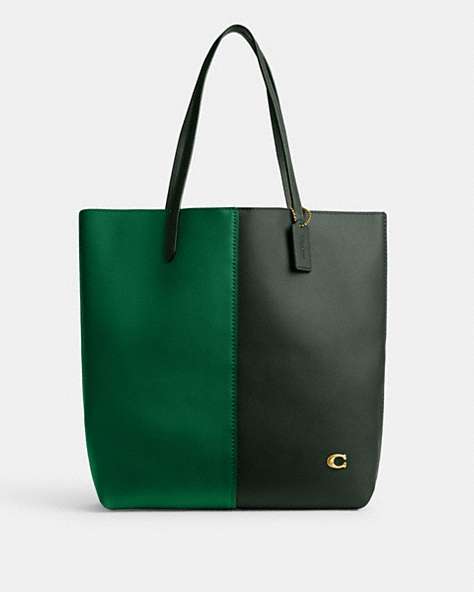 COACH®,NOMAD TOTE IN COLORBLOCK,Large,Brass/Green Multi,Front View
