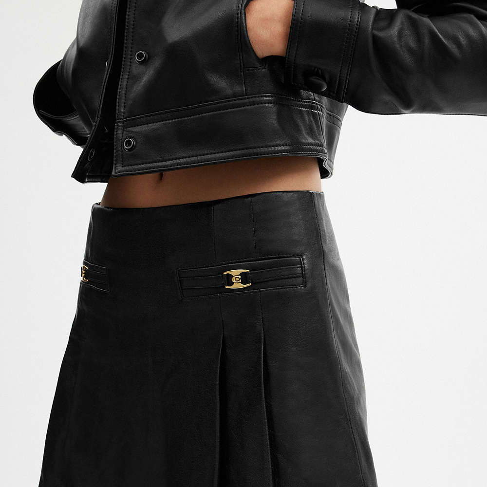 Shop Coach Heritage C Leather Mini Skirt In Black