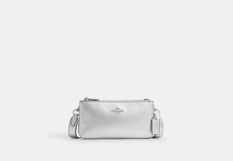 COACH®,DOUBLE ZIP CROSSBODY,Mixed Material,Silver/Metallic Silver,Front View
