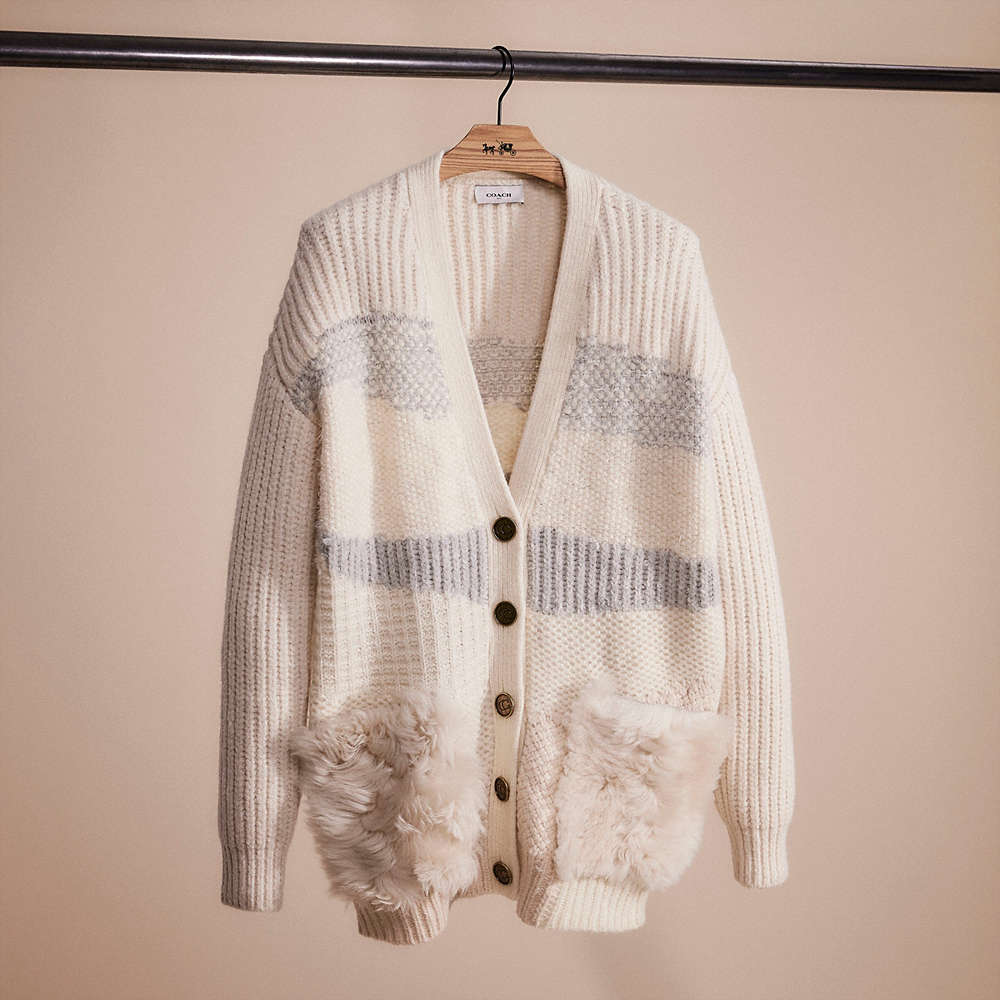 Coach Restored Cardigan With Shearling In Ivory