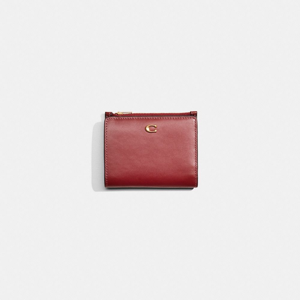 Coach Restored Bifold Snap Wallet In Brass/cherry