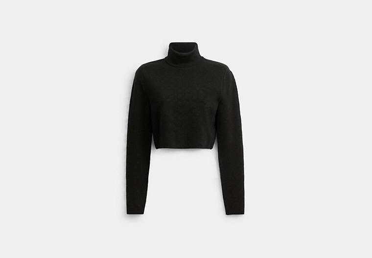 COACH®,SIGNATURE KNIT CROPPED TURTLENECK,Wool/Silk,Runway,Black,Front View
