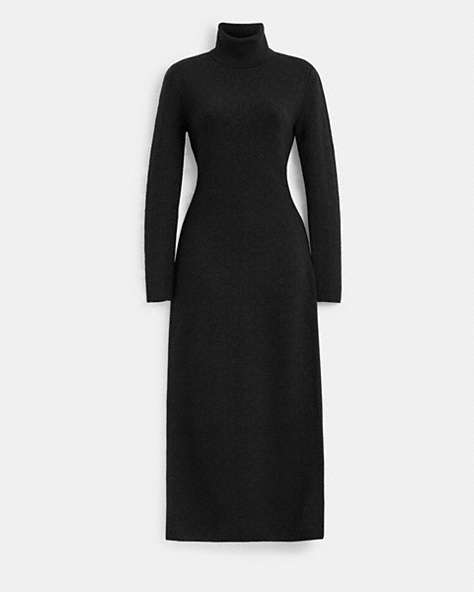 COACH®,SIGNATURE KNIT TURTLENECK DRESS,Wool/Silk,Runway,Black,Front View