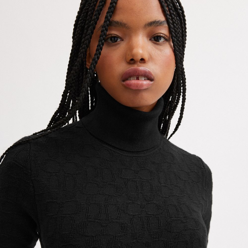 Coach Signature Knit Turtleneck Dress In Black ModeSens