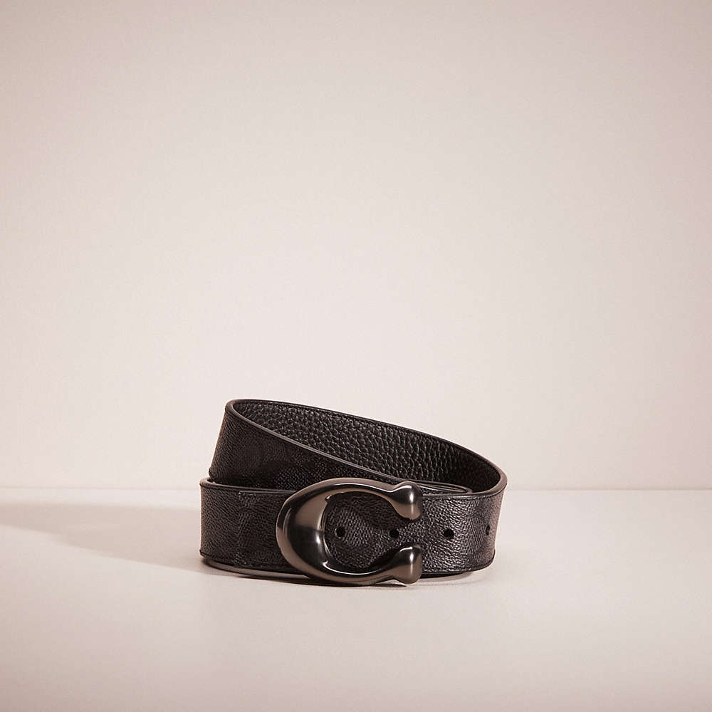 Coach Restored Signature Buckle Cut To Size Reversible Belt, 38mm In Charcoal/oxblood